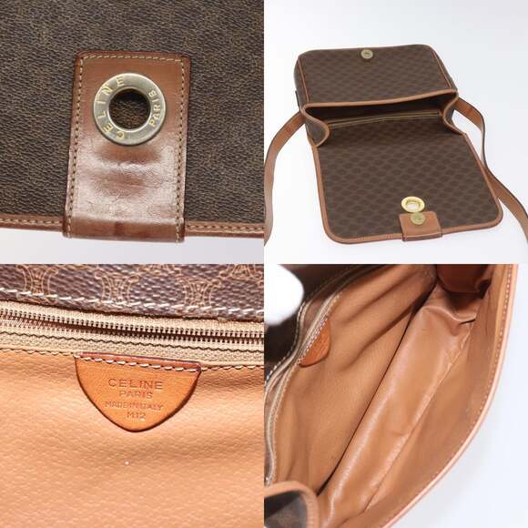 CELINE Macadam Canvas Shoulder Bag Pvc Leather Brown Gold - Picture 11 of 12